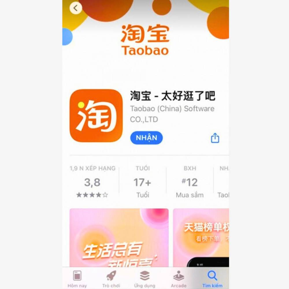 Truy cập vàp Appstore hoặc CH Play tìm app Taobao và tải về