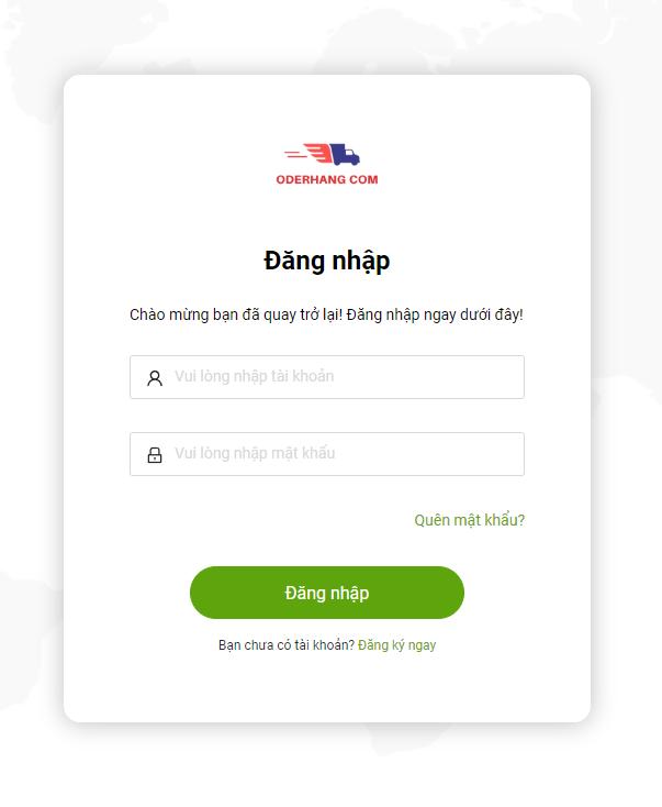 Điền thông tin để đăng nhập vào Oderhang.com