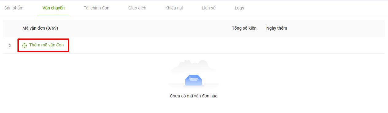 Chọn dòng Thêm mã vẫn đơn trong mục Vận chuyển