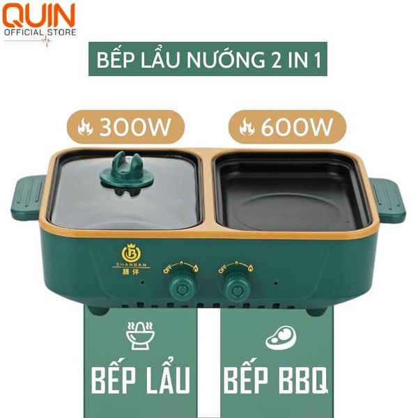 Bếp Lẩu Nướng Mini 2 Ngăn SHABAN 2 In 1